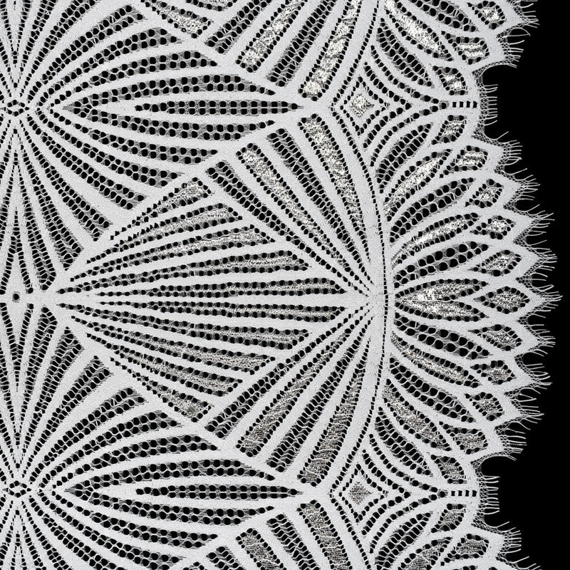 Metallic Lace Panel with Finished Edges - Silver and White Geometric Starburst