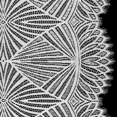 Metallic Lace Panel with Finished Edges - Silver and White Geometric Starburst