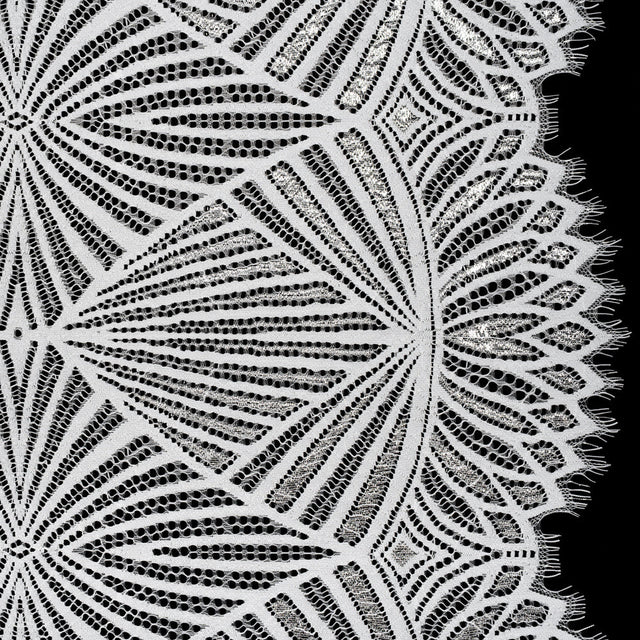 Metallic Lace Panel with Finished Edges - Silver and White Geometric Starburst