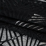 Metallic Lace Panel with Finished Edges - Silver and Black Geometric Starburst
