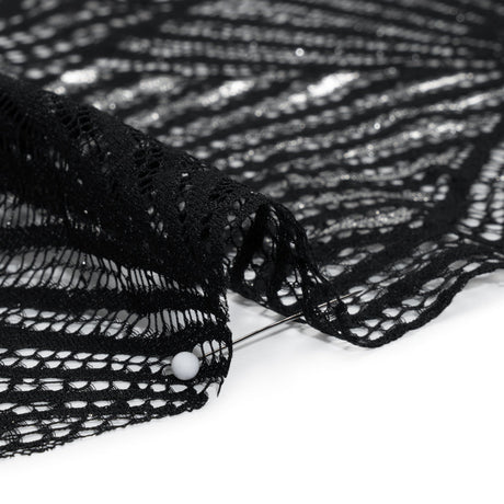 Metallic Lace Panel with Finished Edges - Silver and Black Geometric Starburst