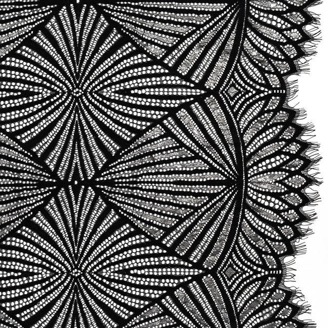 Metallic Lace Panel with Finished Edges - Silver and Black Geometric Starburst