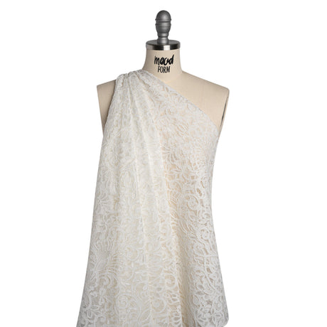 Corded Lace with Finished Edges - Ivory Flowering Vines