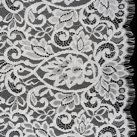 Corded Lace with Finished Edges - Ivory Flowering Vines