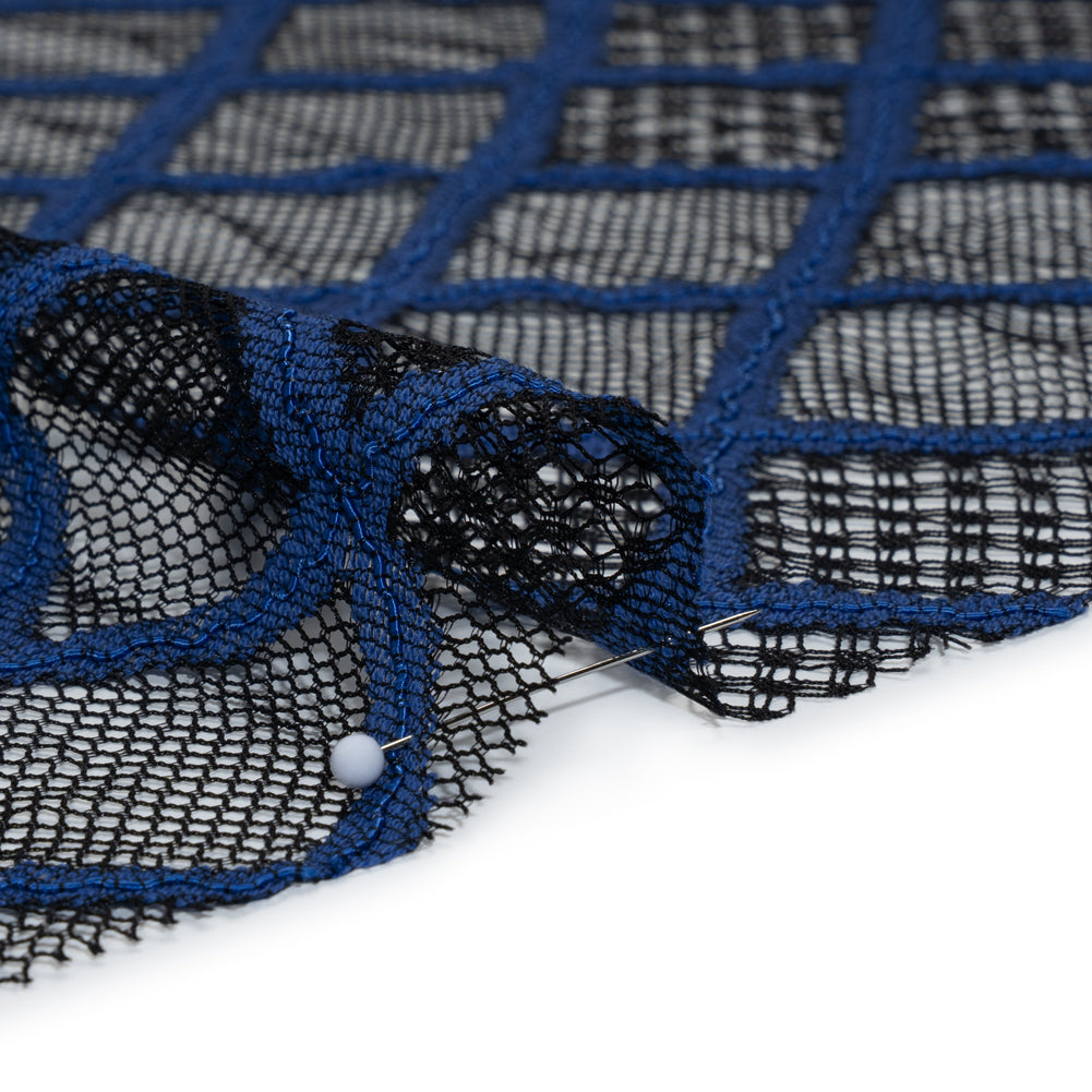 Corded Lace with Little Scalloped Finished Edges - Surf Blue and Black Diamond Lattice