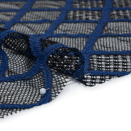 Corded Lace with Little Scalloped Finished Edges - Surf Blue and Black Diamond Lattice