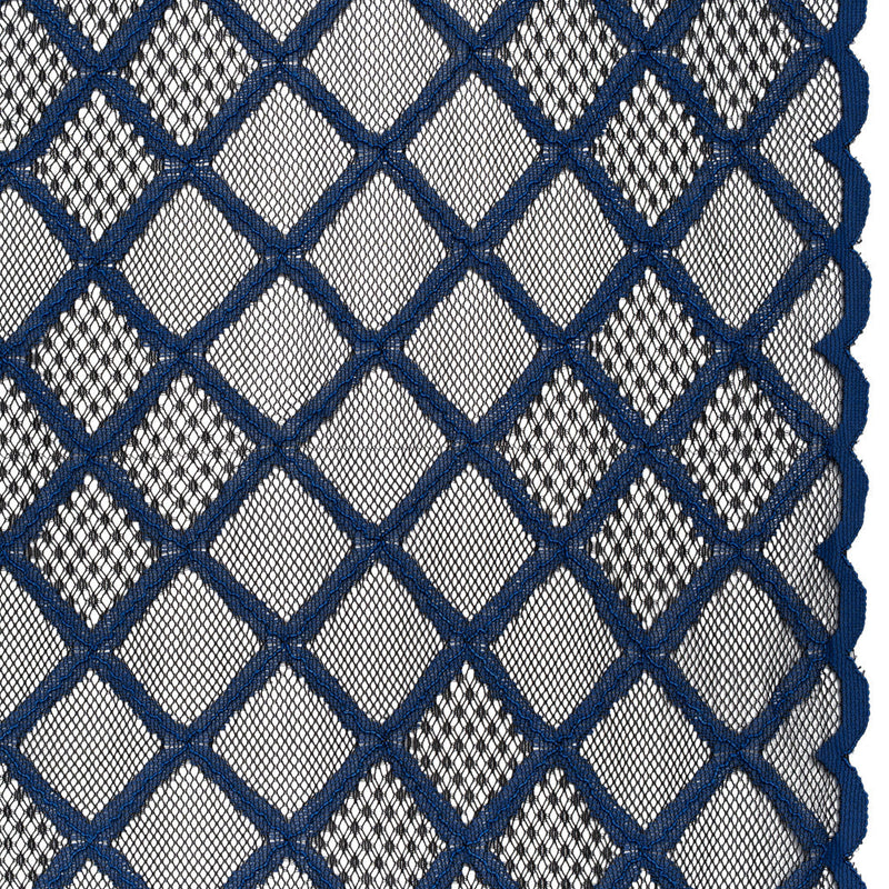 Corded Lace with Little Scalloped Finished Edges - Surf Blue and Black Diamond Lattice