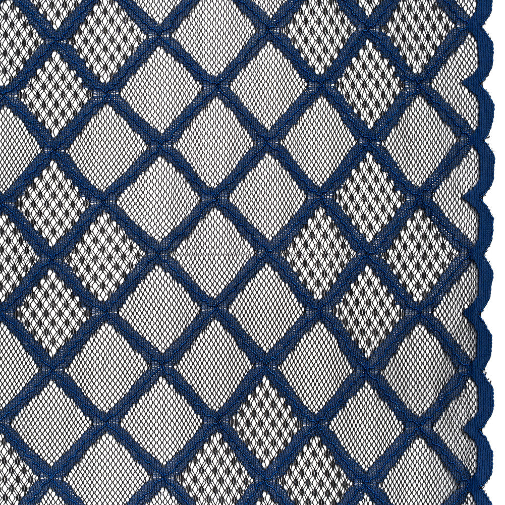 Corded Lace with Little Scalloped Finished Edges - Surf Blue and Black Diamond Lattice