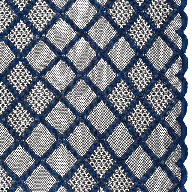 Corded Lace with Little Scalloped Finished Edges - Surf Blue and Black Diamond Lattice