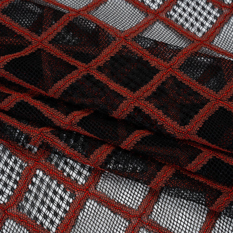 Corded Lace with Little Scalloped Finished Edges - Red and Black Diamond Lattice