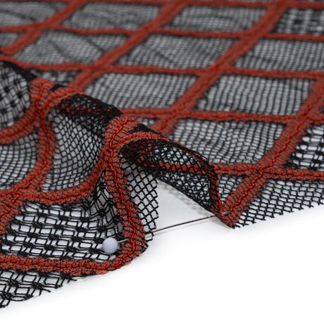 Corded Lace with Little Scalloped Finished Edges - Red and Black Diamond Lattice
