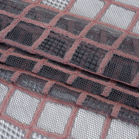 Corded Lace with Little Scalloped Finished Edges - Gray and Dusty Rose Diamond Lattice
