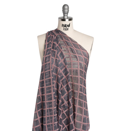 Corded Lace with Little Scalloped Finished Edges - Gray and Dusty Rose Diamond Lattice