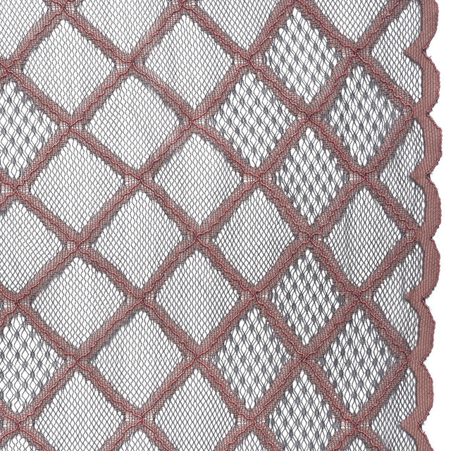 Corded Lace with Little Scalloped Finished Edges - Gray and Dusty Rose Diamond Lattice
