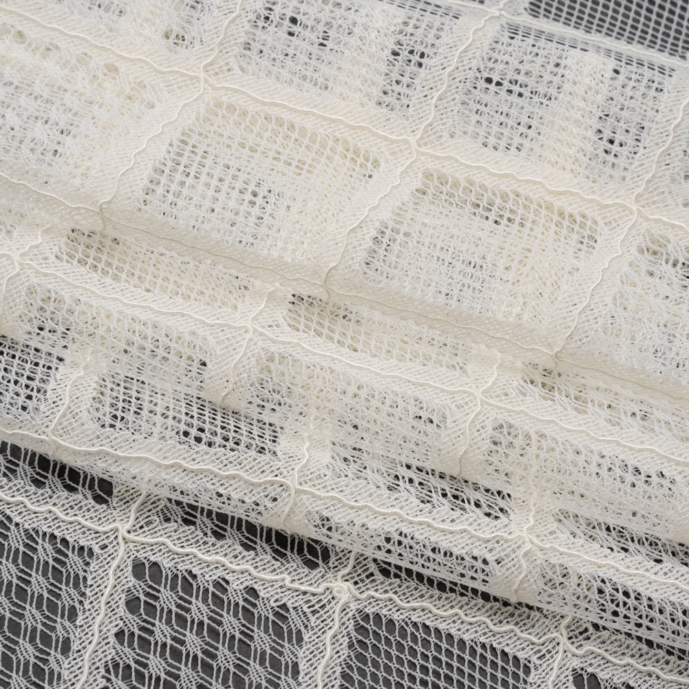 Corded Lace with Little Scalloped Finished Edges - Ivory Diamond Lattice