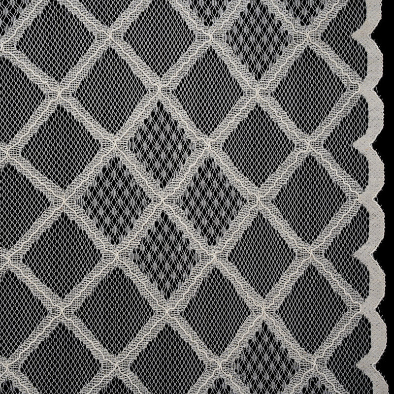 Corded Lace with Little Scalloped Finished Edges - Ivory Diamond Lattice