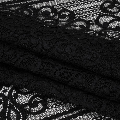 Corded Lace with Fringed and Scalloped Edges - Black Vine Stripes
