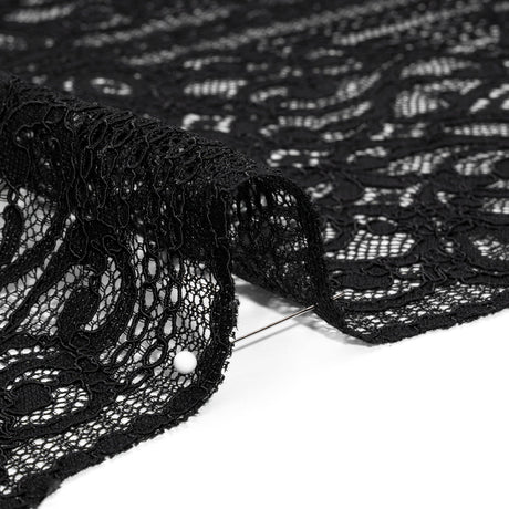 Corded Lace with Fringed and Scalloped Edges - Black Vine Stripes