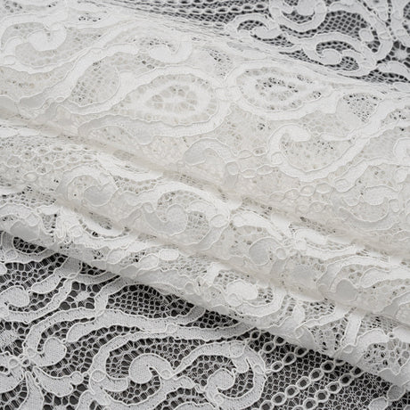 Corded Lace with Fringed and Scalloped Edges - Ivory Vine Stripes