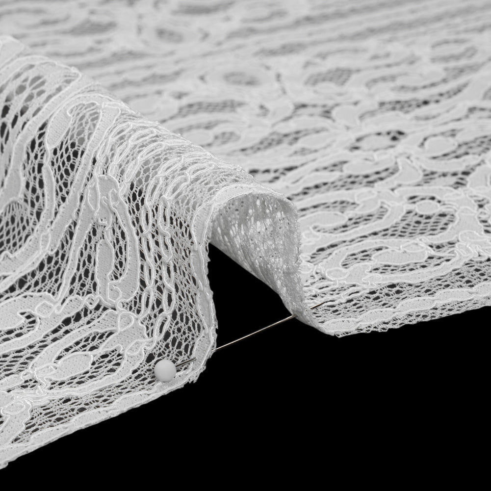 Corded Lace with Fringed and Scalloped Edges - Ivory Vine Stripes