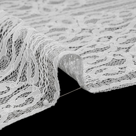Corded Lace with Fringed and Scalloped Edges - Ivory Vine Stripes