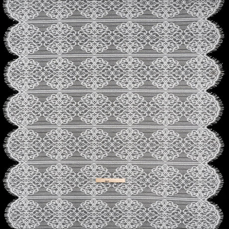 Corded Lace with Fringed and Scalloped Edges - Ivory Vine Stripes