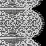 Corded Lace with Fringed and Scalloped Edges - Ivory Vine Stripes
