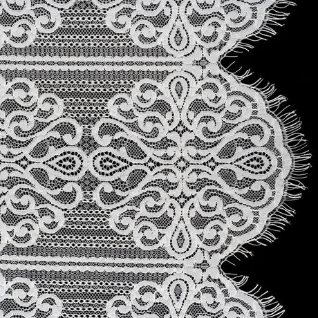 Corded Lace with Fringed and Scalloped Edges - Ivory Vine Stripes