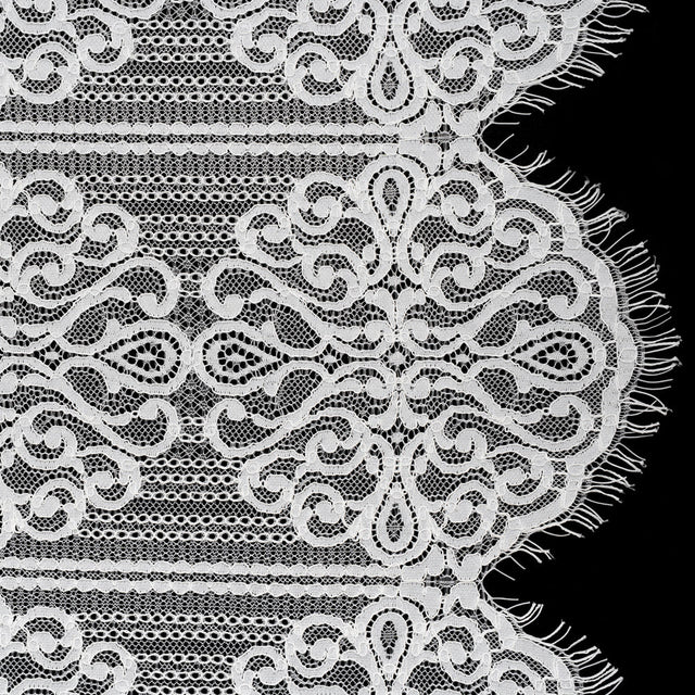 Corded Lace with Fringed and Scalloped Edges - Ivory Vine Stripes
