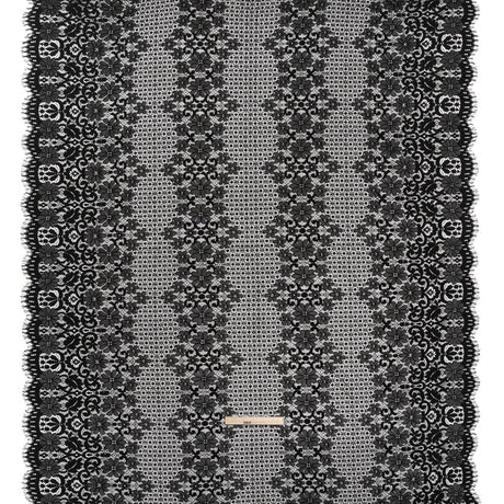 Rayon and Nylon Corded Lace with Scalloped Finished Edges - Black Flower and Dot Stripes