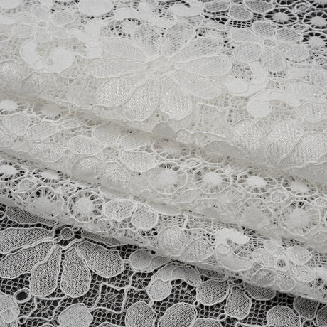 Rayon and Nylon Corded Lace with Scalloped Finished Edges - Ivory Flower and Dot Stripes