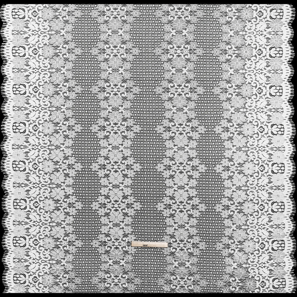 Rayon and Nylon Corded Lace with Scalloped Finished Edges - Ivory Flower and Dot Stripes