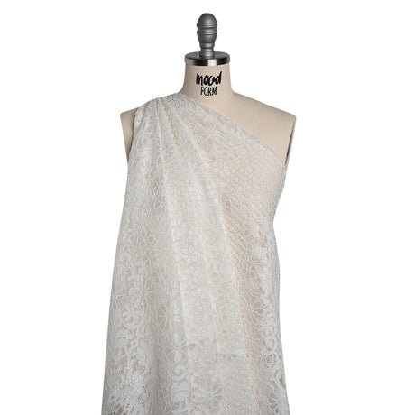 Rayon and Nylon Corded Lace with Scalloped Finished Edges - Ivory Flower and Dot Stripes