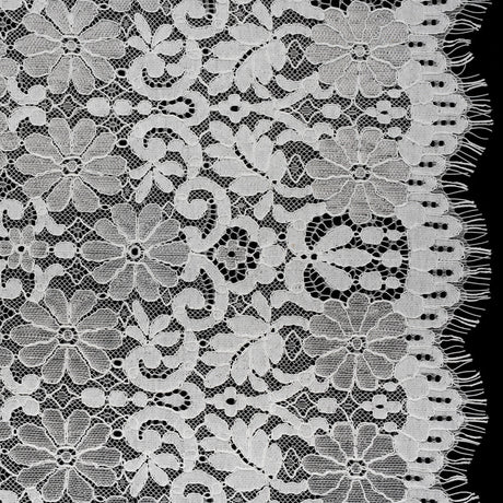 Rayon and Nylon Corded Lace with Scalloped Finished Edges - Ivory Flower and Dot Stripes