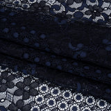 Rayon and Nylon Corded Lace with Scalloped Finished Edges - Navy Blue Flower and Dot Stripes