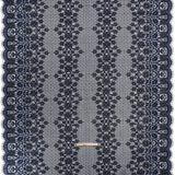 Rayon and Nylon Corded Lace with Scalloped Finished Edges - Navy Blue Flower and Dot Stripes