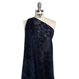 Rayon and Nylon Corded Lace with Scalloped Finished Edges - Navy Blue Flower and Dot Stripes