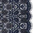 Rayon and Nylon Corded Lace with Scalloped Finished Edges - Navy Blue Flower and Dot Stripes