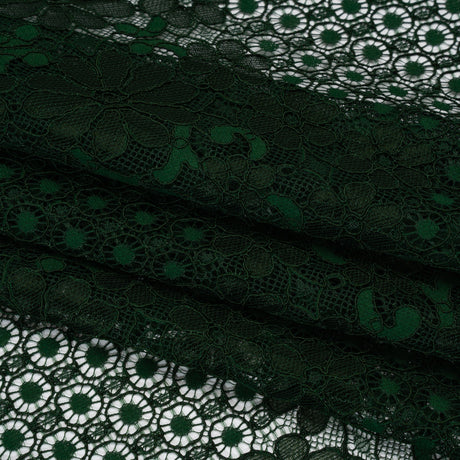 Rayon and Nylon Corded Lace with Scalloped Finished Edges - Hunter Green Flower and Dot Stripes