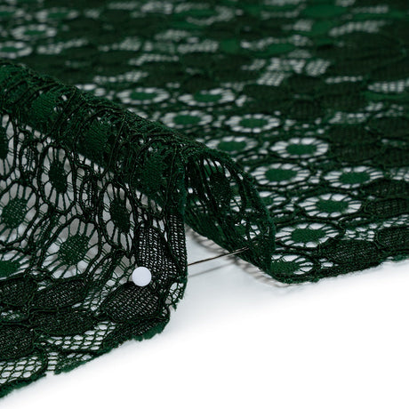Rayon and Nylon Corded Lace with Scalloped Finished Edges - Hunter Green Flower and Dot Stripes