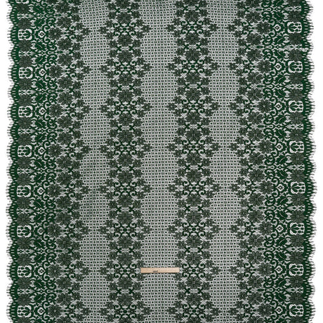 Rayon and Nylon Corded Lace with Scalloped Finished Edges - Hunter Green Flower and Dot Stripes