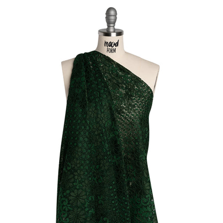 Rayon and Nylon Corded Lace with Scalloped Finished Edges - Hunter Green Flower and Dot Stripes
