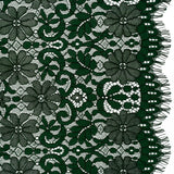 Rayon and Nylon Corded Lace with Scalloped Finished Edges - Hunter Green Flower and Dot Stripes
