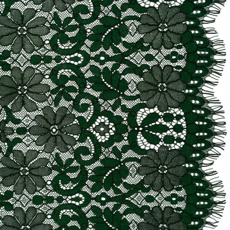 Rayon and Nylon Corded Lace with Scalloped Finished Edges - Hunter Green Flower and Dot Stripes