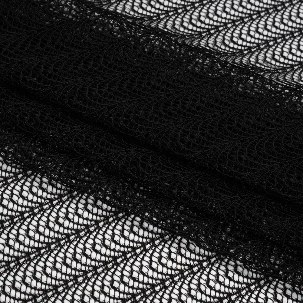 Rayon and Nylon Corded Lace with Little Scallop Finished Edges - Black Archway Stripes