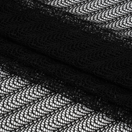 Rayon and Nylon Corded Lace with Little Scallop Finished Edges - Black Archway Stripes