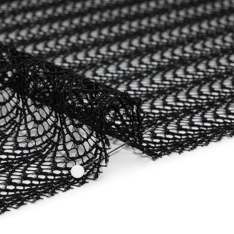 Rayon and Nylon Corded Lace with Little Scallop Finished Edges - Black Archway Stripes