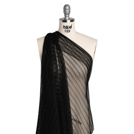 Rayon and Nylon Corded Lace with Little Scallop Finished Edges - Black Archway Stripes