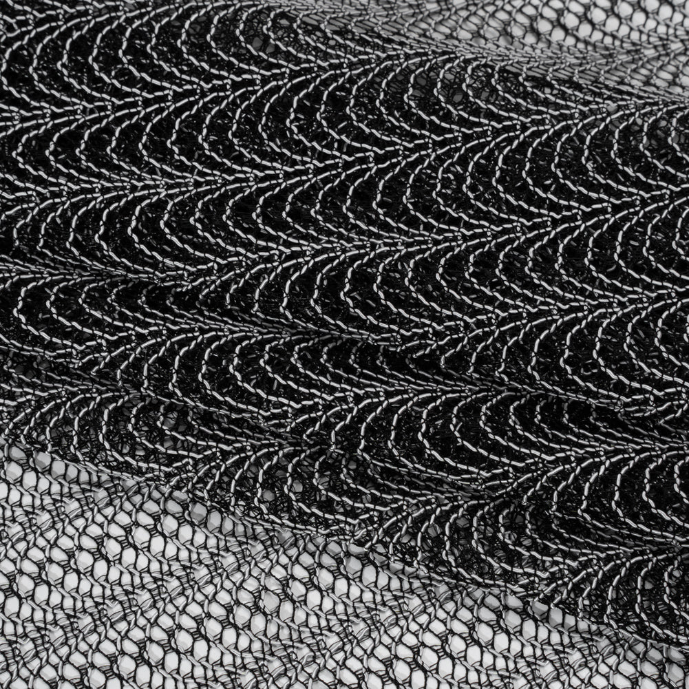 Rayon and Nylon Corded Lace with Little Scallop Finished Edges - Black and White Archway Stripes