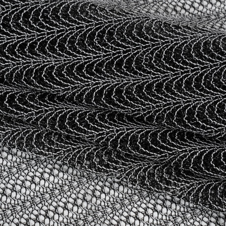 Rayon and Nylon Corded Lace with Little Scallop Finished Edges - Black and White Archway Stripes